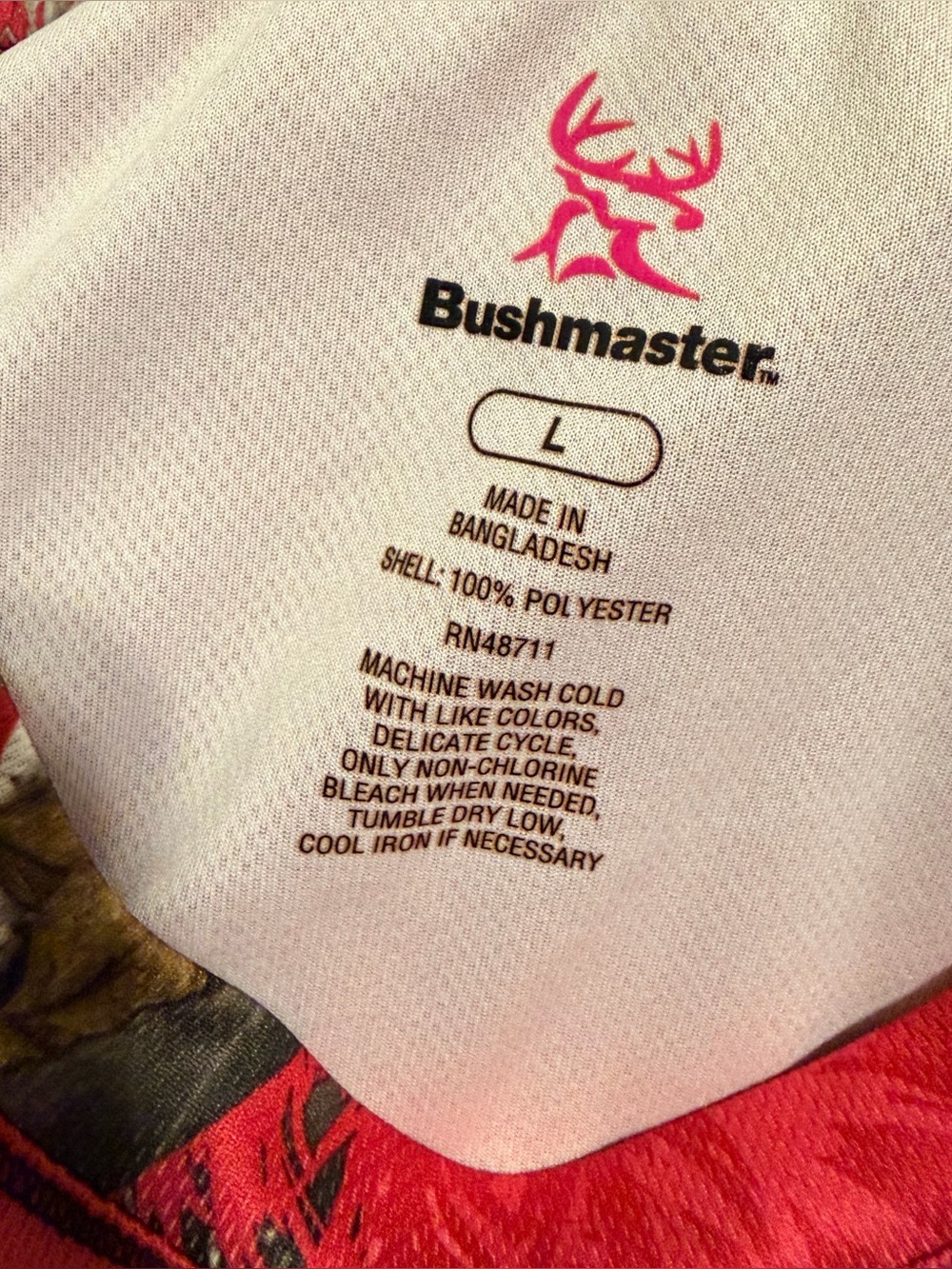 Bushmaster Realtree Pink Camouflage Long Sleeve Performance Shirt Size L - NWOT - Picture 6 of 8